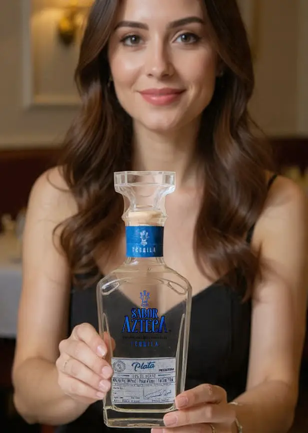 mujer con botella de tequila en la mano